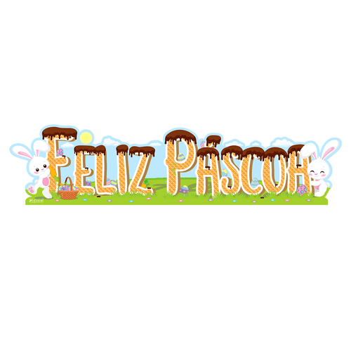 Letreiro Feliz Páscoa Chocolate 69cm Decoração de Mesa e Chão