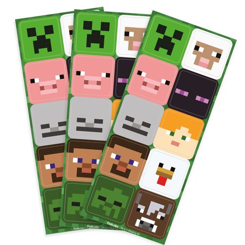 Adesivo Minecraft Quadrado 30 Unidades Decoração Festa Infantil