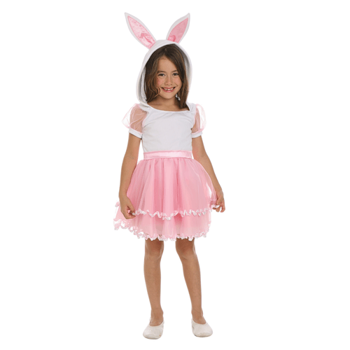 Vestido Coelhinha Rosa com Luvas e Orelhas Infantil Luxo