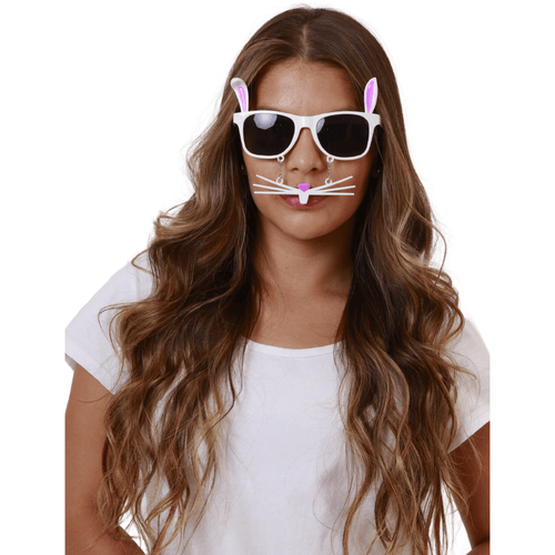Óculos de Páscoa Temático Coelhinho Branco com Bigode