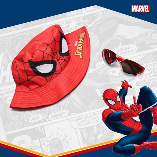 Kit Infantil Homem Aranha Chapéu e Óculos Proteção Solar UV 400