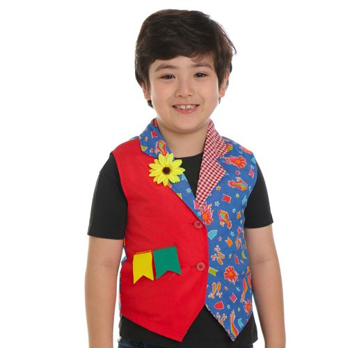 Colete Junino Infantil Menino Cai Cai Balão Azul com Girassol