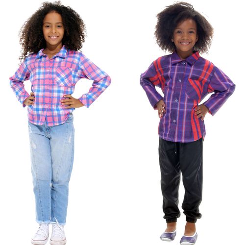 Camisa Junina Xadrez Infantil Unissex Rosa ou Roxa
