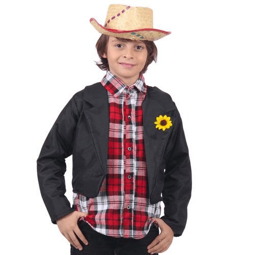 Fantasia Junina Infantil Fraque Caipira com Flor Girassol