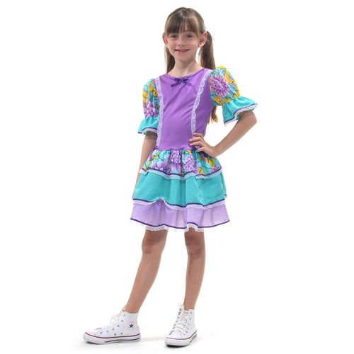 Fantasia Junina Infantil Lilás Vestido com Babados e Renda