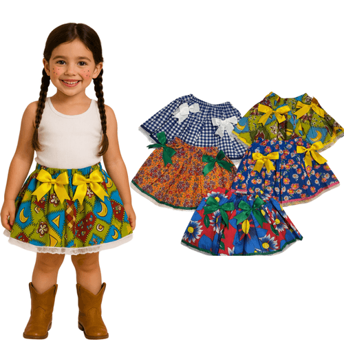 Kit Saia Junina Bebê Com Laços e Estampas Sortidas 5 Unids