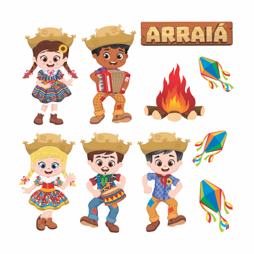 Kit Painel Festa Junina Pequeno Arraiá Colorido EVA 13 Peças