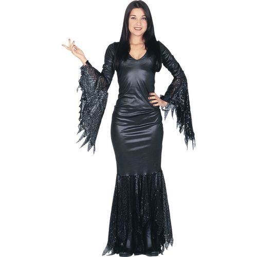Fantasia Mortícia Addams Adulta Luxo Vestido Preto Halloween