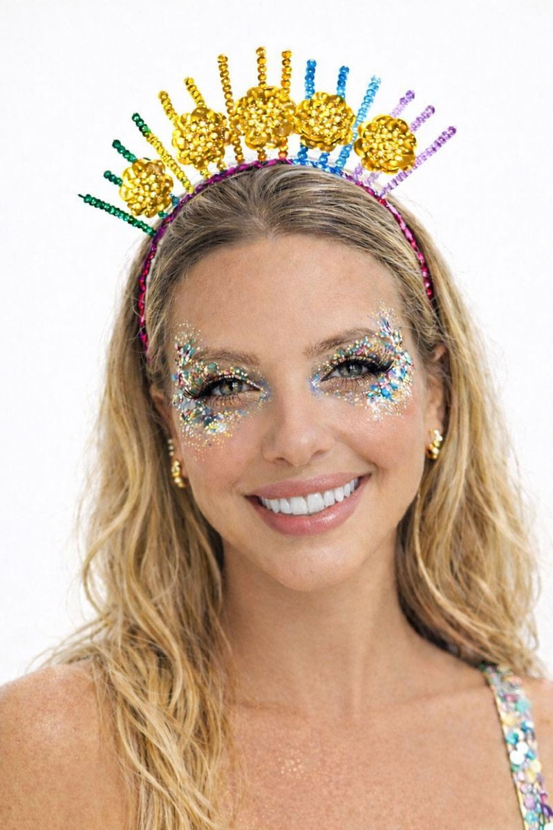 Encontraproduto.com.br - Tiara Colorida Acessório Carnaval com Flores e Brilho